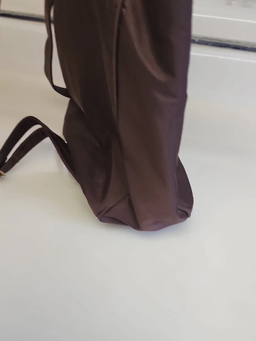 Saks Fifth Avenue Brown Nylon & Leather Drawstring Backpack